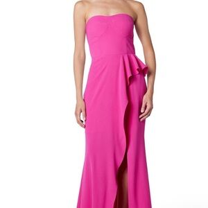 Dress the Population Hot Pink Strapless Ruffle Gown